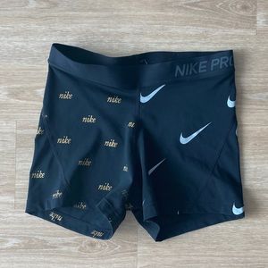 Nike Pro Running Shorts with Gold & Silver Print M